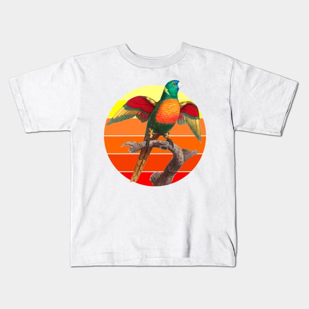 The Blue Headed Parrot retro sunset Kids T-Shirt by Geoji 